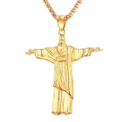 Goldene Halskette mit Anhänger „Retter Jesus Christus“.