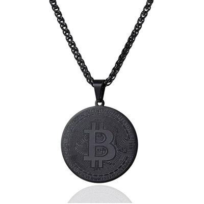 Schwarze Halskette mit Bitcoin-Anhänger