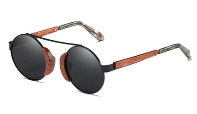 Schwarze runde Holzsonnenbrille