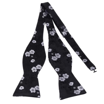 Schwarze Fliege zum Selbstbinden aus Seide mit Blumenmuster