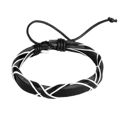 Schwarz-weißes Leder-Schnürarmband