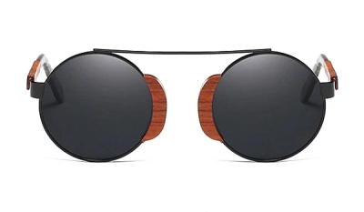 Schwarze runde Holzsonnenbrille
