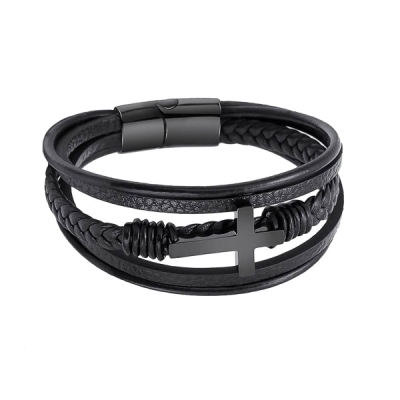 Schwarzes Kreuz-Lederarmband