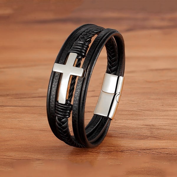 Schwarzes Kreuz-Lederarmband