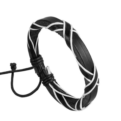 Schwarz-weißes Leder-Schnürarmband