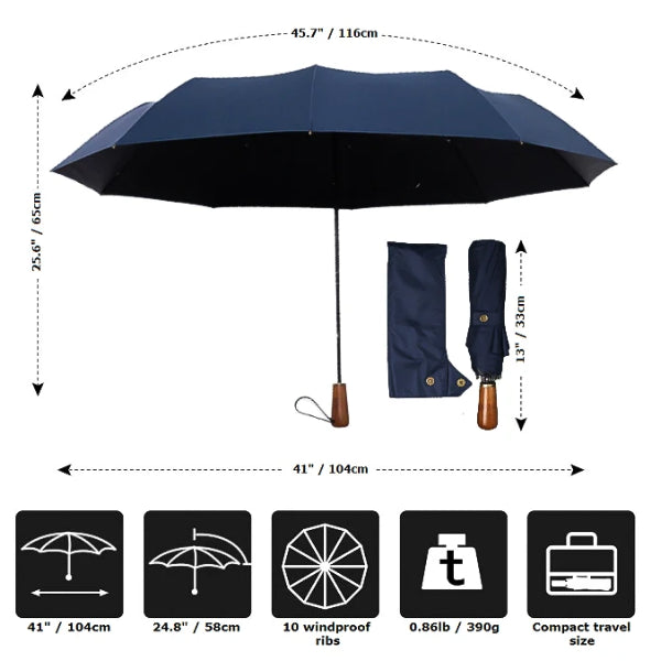 Blauer, faltbarer, winddichter Regenschirm