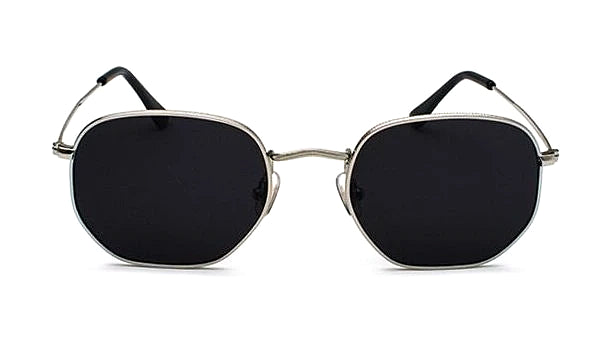 Schwarz-silberne sechseckige Sonnenbrille