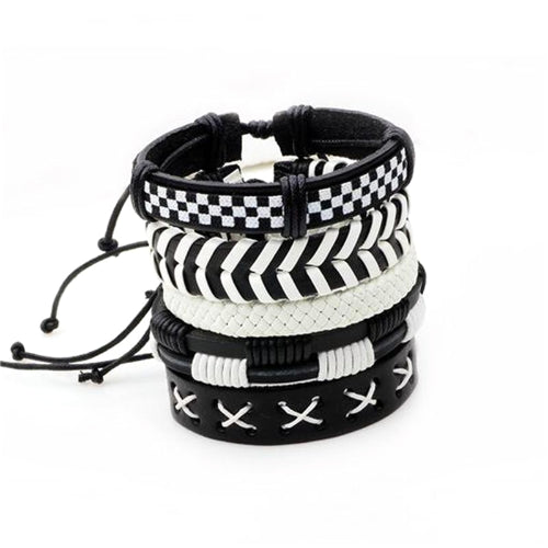 Weißes und schwarzes Lederarmband-Set