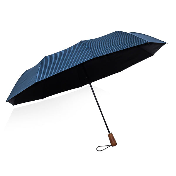 Blau gestreifter, faltbarer, winddichter Regenschirm