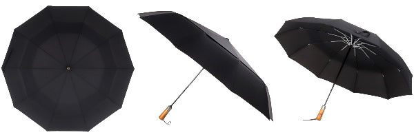 Black Automatic Windproof Wooden Handle Umbrella All Sides