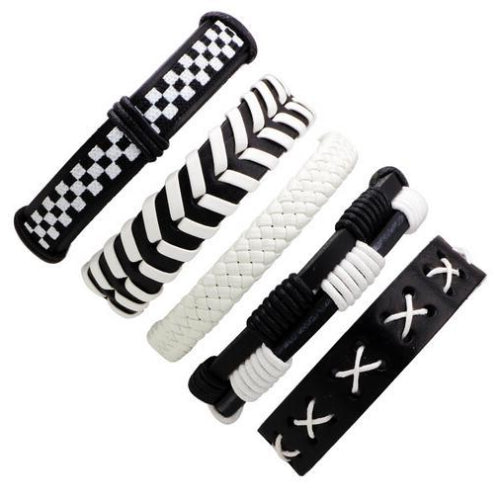 Weißes und schwarzes Lederarmband-Set