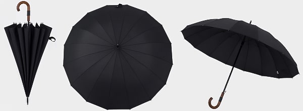 Black gentleman's windproof umbrella display from different angles