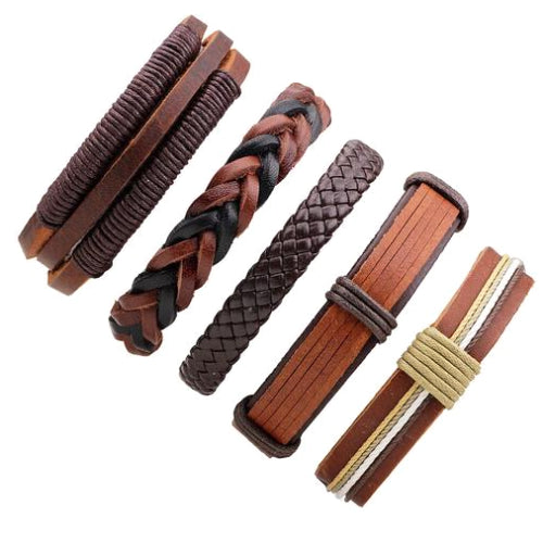 Braunes Lederarmband-Set