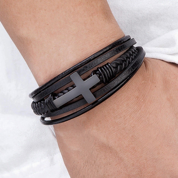 Schwarzes Kreuz-Lederarmband