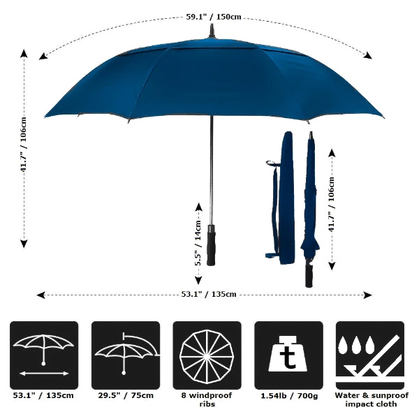 Blauer großer winddichter Regenschirm