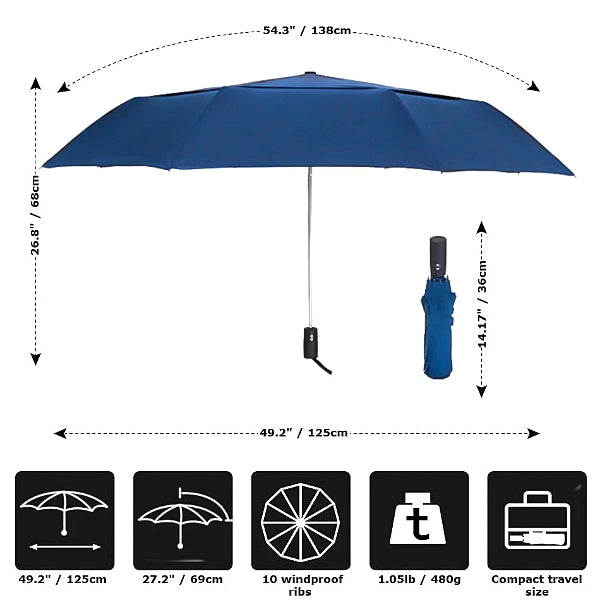 Blauer, großer, faltbarer, winddichter Regenschirm