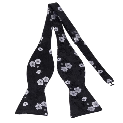 Schwarze Fliege zum Selbstbinden aus Seide mit Blumenmuster