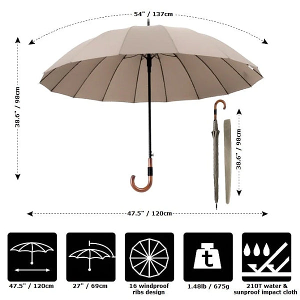 Beigefarbener winddichter Gentleman-Regenschirm
