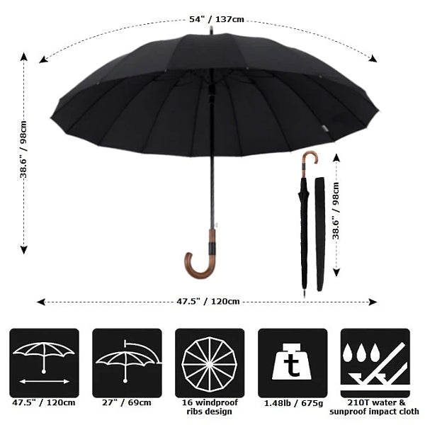 Schwarzer winddichter Gentleman-Regenschirm
