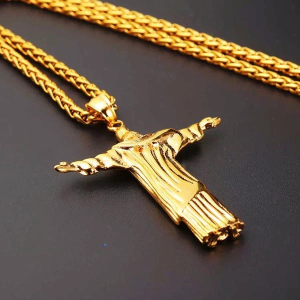 Goldene Halskette mit Anhänger „Retter Jesus Christus“.