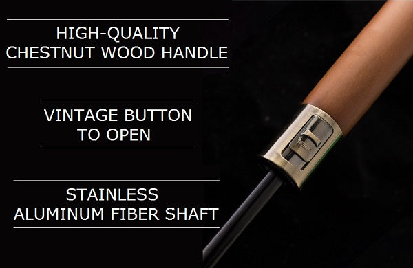 Chestnut wood handle details of the grey strong wooden umbrella