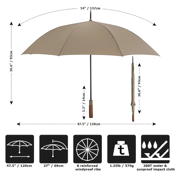 Beigefarbener starker Regenschirm aus Holz