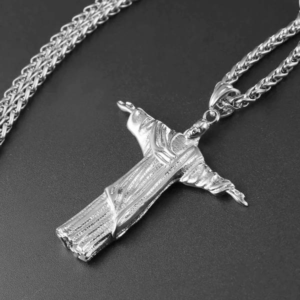 Silberne Retter-Jesus-Christus-Anhänger-Halskette