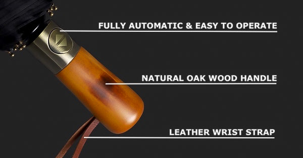 Black Automatic Umbrella With Wooden Handle