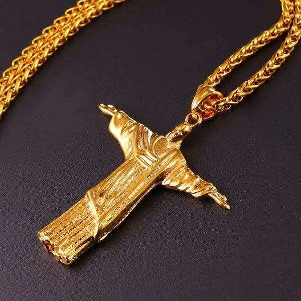 Goldene Halskette mit Anhänger „Retter Jesus Christus“.
