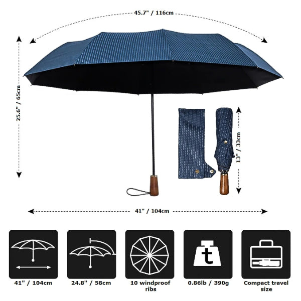 Blau gestreifter, faltbarer, winddichter Regenschirm