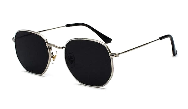Schwarz-silberne sechseckige Sonnenbrille