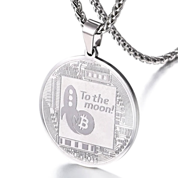 Silberne Halskette mit Bitcoin-Anhänger