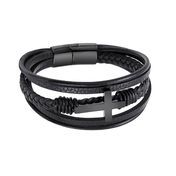 Schwarzes Kreuz-Lederarmband