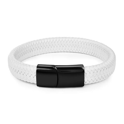 Weißes und schwarzes geflochtenes Lederarmband