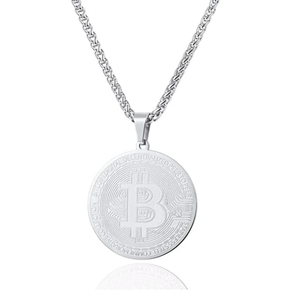 Silberne Halskette mit Bitcoin-Anhänger