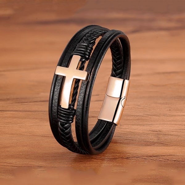 Schwarzes Kreuz-Lederarmband