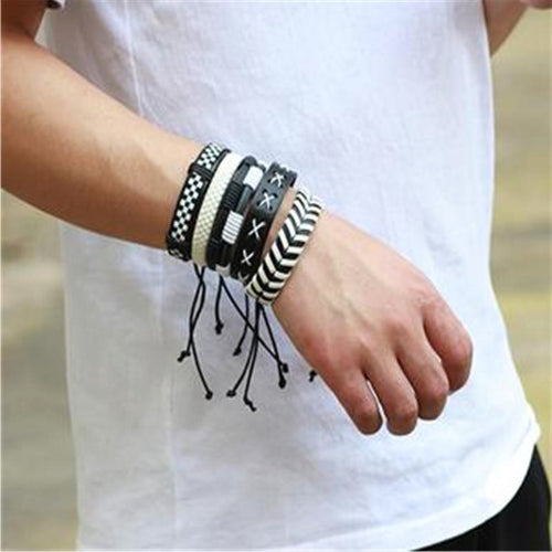 Weißes und schwarzes Lederarmband-Set