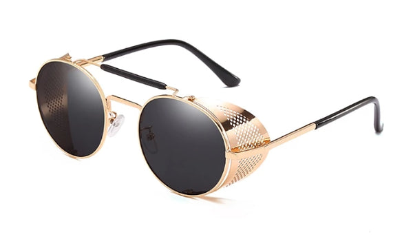 Runde Sonnenbrille mit seitlichem Schild
